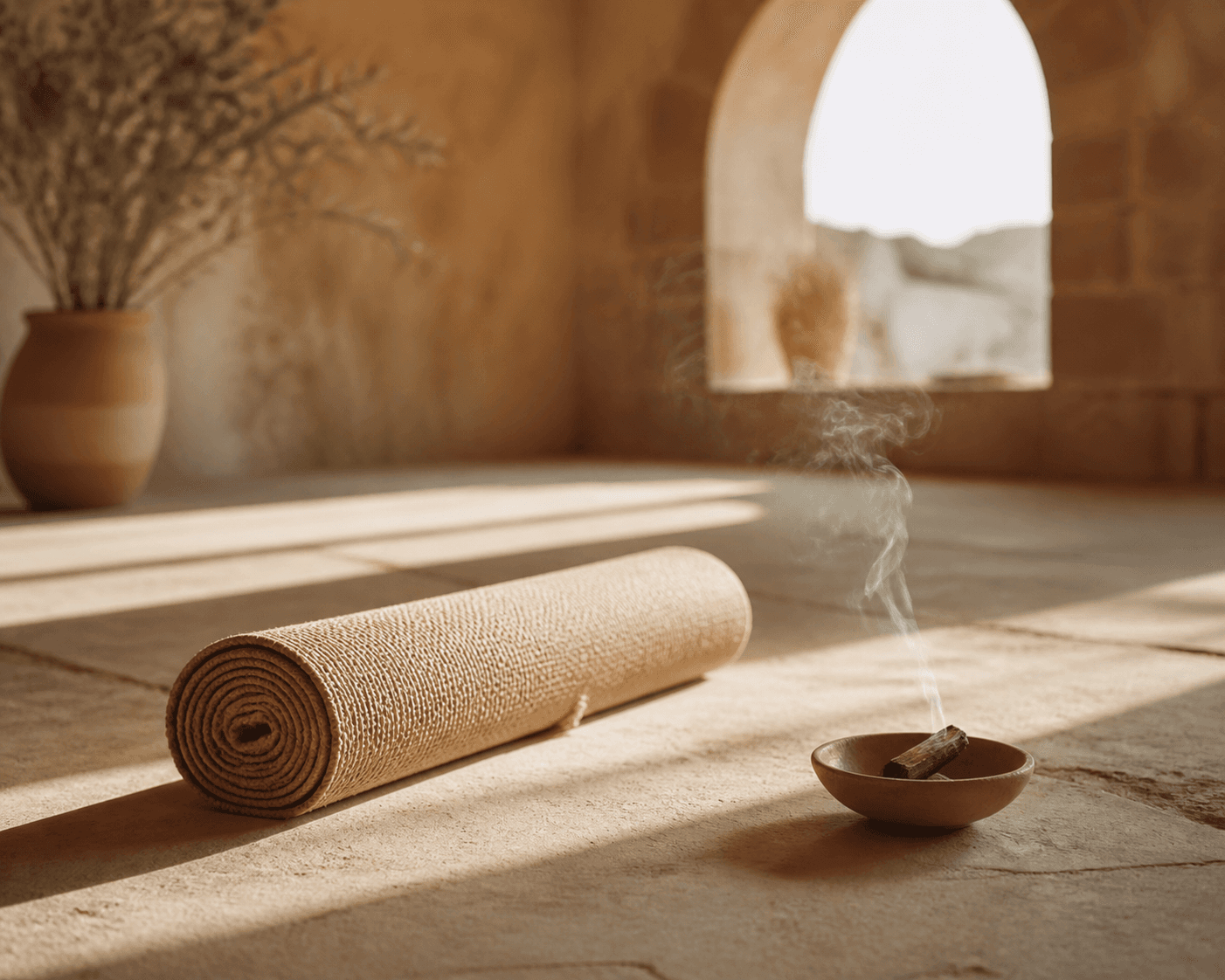Private yoga practice space with warm natural light
